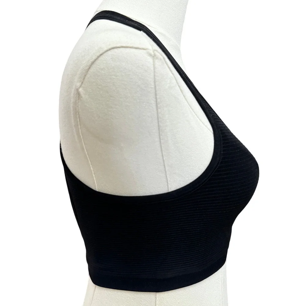 - New NUX Women's Black One by One Scoop Neck Ribbed Sports Bra Size Large